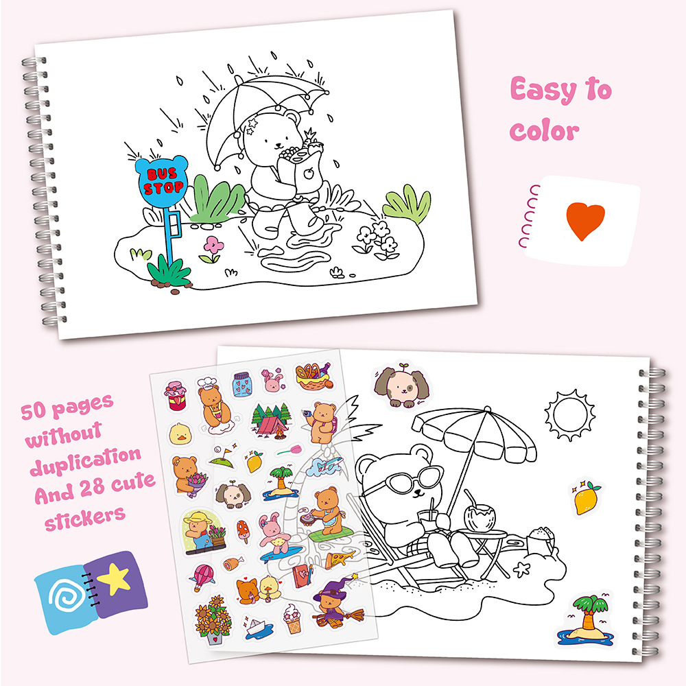 어린이를 위한 사랑스러운 곰 색칠책 세트: 스티커, 반 - Sticker Sheet Set 리뷰 및 가격