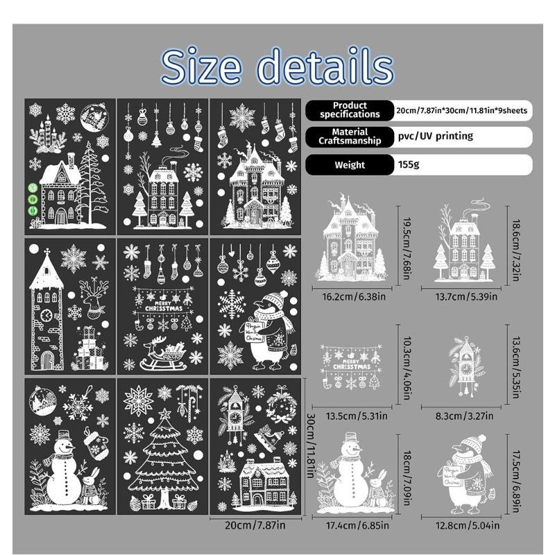 새로운 크리스마스 정전기 창 스티커 9장/세트 - 탈부 - Sticker Sheet Set 리뷰 및 가격