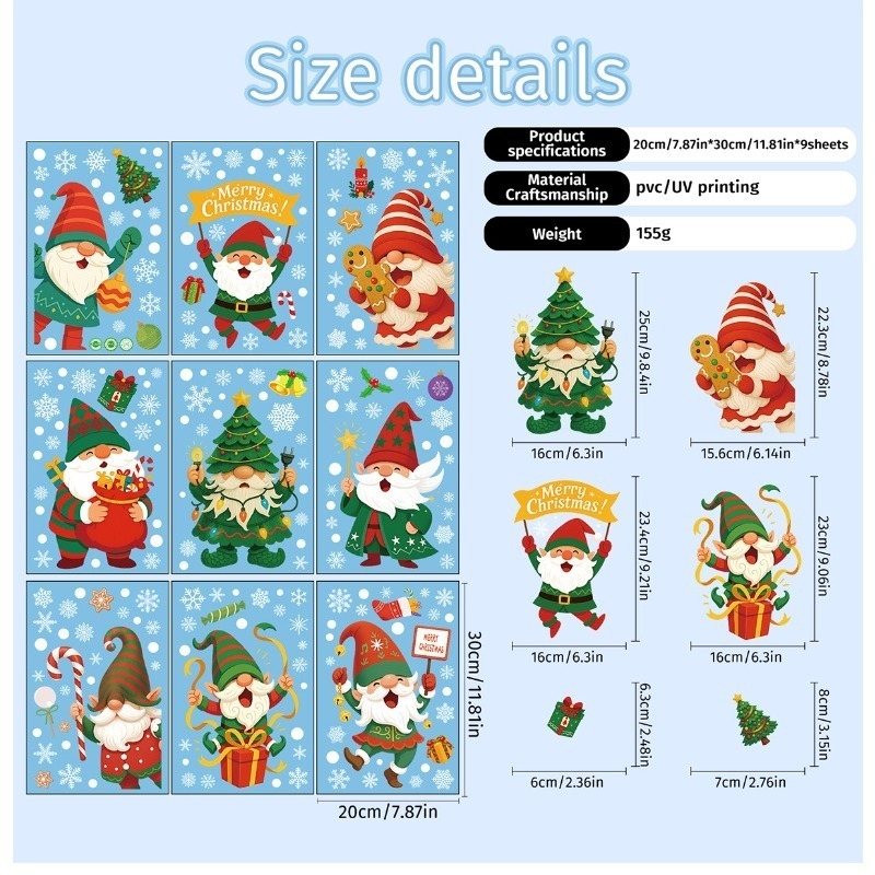 9장/세트 산타클로스 엘프 눈송이 정전기 스티커, 크리 - Sticker Sheet Set 리뷰 및 가격